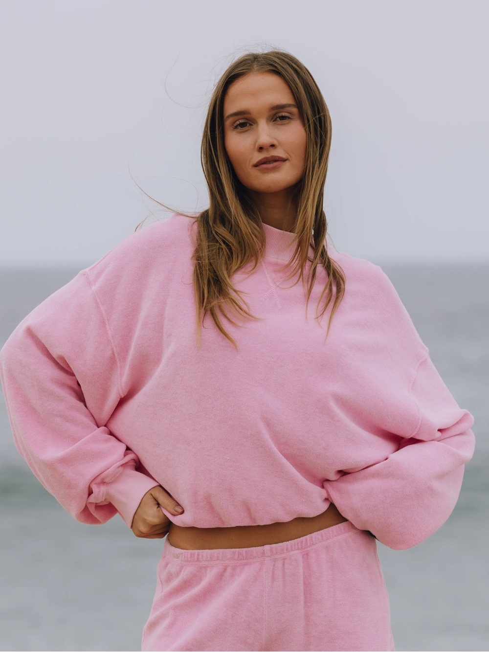 Daily Drills Oversized Cropped Sweatshirt - Pink